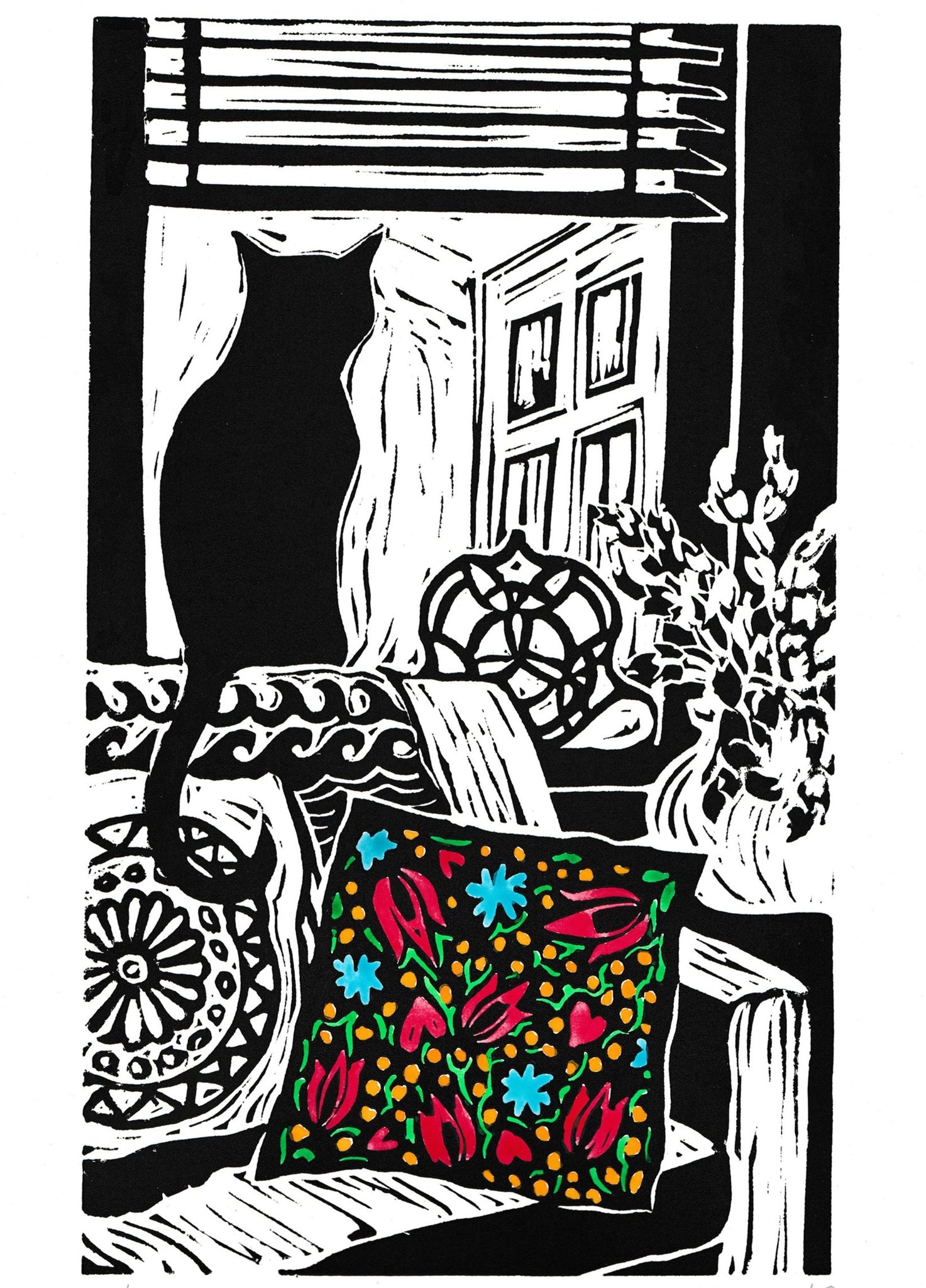 Window Cats - Linocut Print